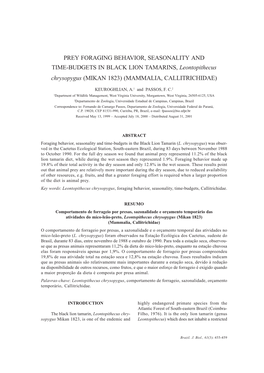 PREY FORAGING BEHAVIOR, SEASONALITY and TIME-BUDGETS in BLACK LION TAMARINS, Leontopithecus Chrysopygus (MIKAN 1823) (MAMMALIA, CALLITRICHIDAE)