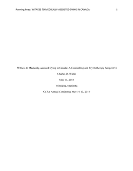 Witness to Medically-Assisted Dying in Canada: a Counselling and Psychotherapy Perspective