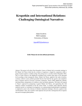 Kropotkin and International Relations: Challenging Ontological Narratives