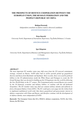 The Prospects of Defence Cooperation Between the European Union, the Russian Federation and the People’S Republic of China