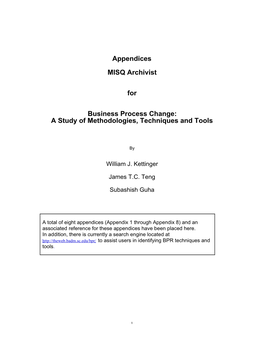 Appendices MISQ Archivist for Business Process Change: a Study of Methodologies, Techniques and Tools