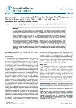 Assessment of Environmental Flows for Various Sub-Watersheds Of