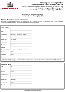 Application for Planning Permission. Town and Country Planning Act 1990