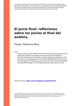 El Juicio Final: Reflexiones Sobre Los Juicios Al Final Del Análisis