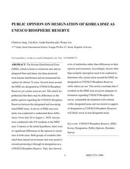 Public Opinion on Designation of Korea Dmz As Unesco Biosphere Reserve