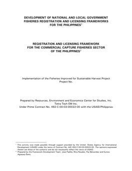 Registration and Licensing Framework for the Commercial Capture Fisheries Sector of the Philippines2