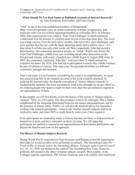 When Should We Use Real Names in Published Accounts of Internet Research? by Amy Bruckman, Kurt Luther, and Casey Fiesler