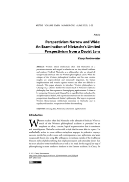 An Examination of Nietzsche's Limited Perspectivism from a Daoist Lens