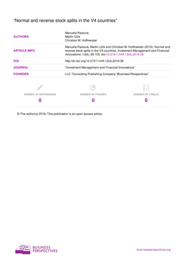 “Normal and Reverse Stock Splits in the V4 Countries”