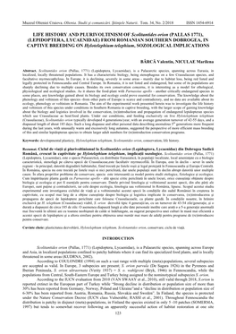 LIFE HISTORY and PLURIVOLTINISM of Scolitantides