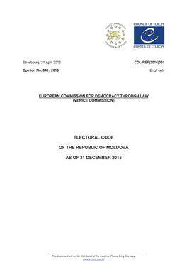 Electoral Code of the Republic of Moldova As Of