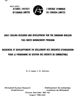 Vault Sealing Research and Development for the Canadian Nuclear