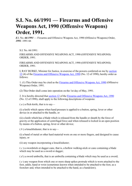S.I. No. 66/1991 — Firearms and Offensive Weapons Act, 1990 (Offensive Weapons) Order, 1991. S.I