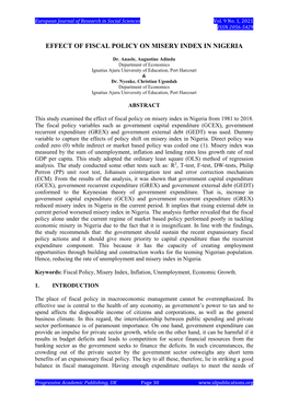 Effect of Fiscal Policy on Misery Index in Nigeria