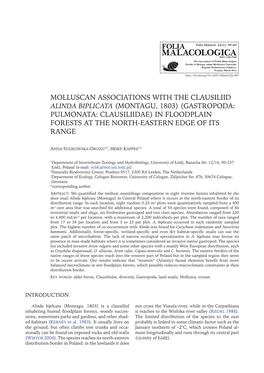 Molluscan Associations with the Clausiliid Alinda