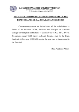 Maharshi Dayanand University Rohtak Notice