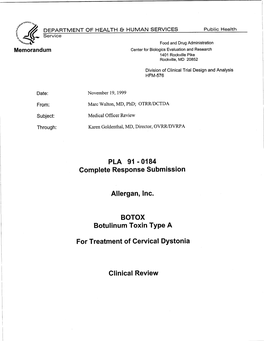 Botulinum Toxin Type A, Botox, Allergan Inc