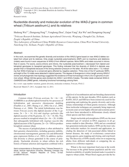 Nucleotide Diversity and Molecular Evolution of the WAG-2 Gene in Common Wheat (Triticum Aestivum L) and Its Relatives