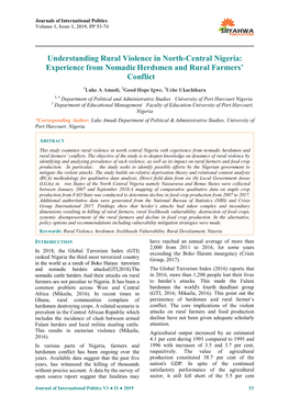 Understanding Rural Violence in North-Central Nigeria: Experience from Nomadicherdsmen and Rural Farmers' Conflict