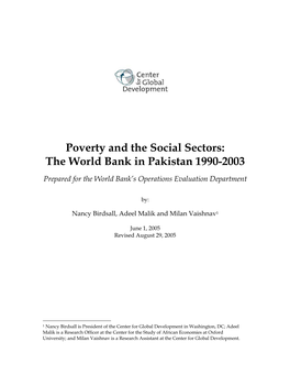 Poverty and the Social Sectors: the World Bank in Pakistan 1993-2003