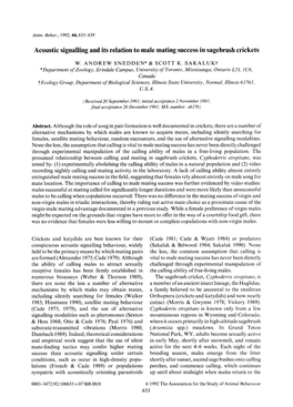 Acoustic Signalling and Its Relation to Male Mating Success in Sagebrush Crickets