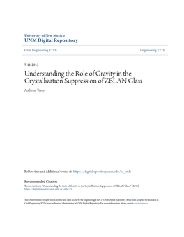 Understanding the Role of Gravity in the Crystallization Suppression of ZBLAN Glass Anthony Torres