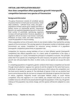 Virtual Lab-Population Biology-Information Questions & Data