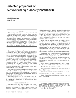 Selected Properties of Commercial High-Density Hardboards