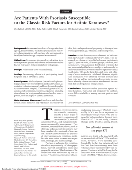 Are Patients with Psoriasis Susceptible to the Classic Risk Factors for Actinic Keratoses?