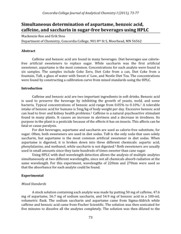 Simultaneous Determination of Aspartame, Benzoic Acid, Caffeine
