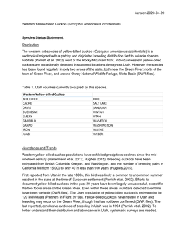 Version 2020-04-20 Western Yellow-Billed Cuckoo (Coccyzus