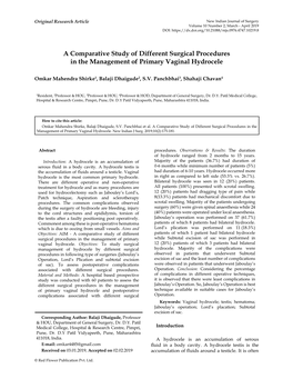 A Comparative Study of Different Surgi Al Pro Edures in the Management of Primary Aginal Ydro
