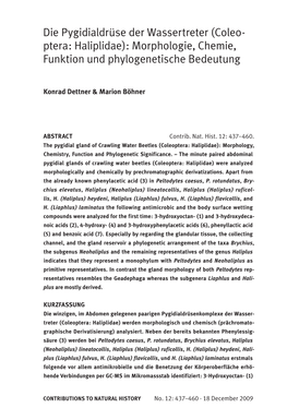 Die Pygidialdrüse Der Wassertreter (Coleo- Ptera: Haliplidae): Morphologie, Chemie, Funktion Und Phylogenetische Bedeutung