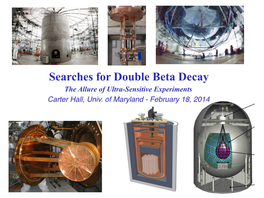 Searches for Double Beta Decay the Allure of Ultra-Sensitive Experiments Carter Hall, Univ