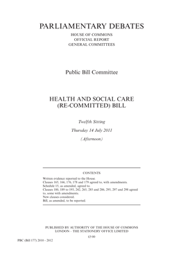 Parliamentary Debates House of Commons Official Report General Committees