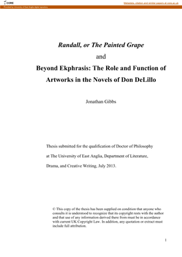 Randall, Or the Painted Grape and Beyond Ekphrasis: the Role and Function of Artworks in the Novels of Don Delillo