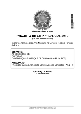 PROJETO DE LEI N.º 1.937, DE 2019 (Da Sra