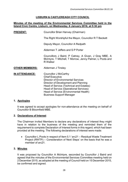 LISBURN & CASTLEREAGH CITY COUNCIL Minutes of the Meeting Of