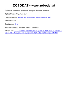 The Lower Miocene Spongolitic Sequence of the Central Apennines