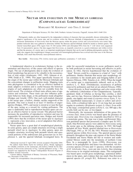 Nectar Spur Evolution in the Mexican Lobelias (Campanulaceae:Lobelioideae)1