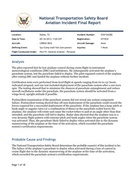 NTSB Aviation Incident Final Report