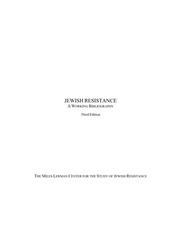 Jewish Resistance: a Working Bibliography