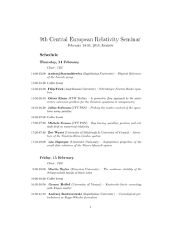 9Th Central European Relativity Seminar February 14-16, 2018, Krak´Ow