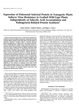 Expression of Pokeweed Antiviral Protein in Transgenic Plants