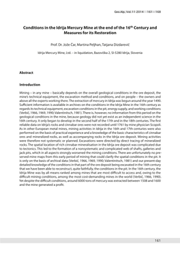 Conditions in the Idrija Mercury Mine at the End of the 16Th Century and Measures for Its Restoration