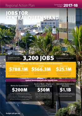 JOBS for CENTRAL QUEENSLAND Central Queensland, with Existing Strengths in Agriculture and Resources, Is Already One of Queensland’S Most Productive Regions