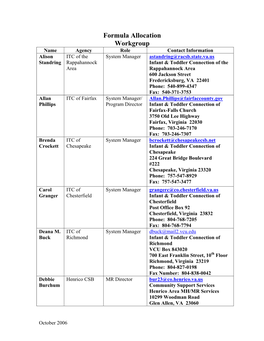 Formula Allocation Workgroup