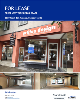 FOR LEASE 3659 West 4Th Avenue, Vancouver, BC PRIME