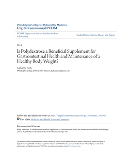 Is Polydextrose a Beneficial Supplement for Gastrointestinal Health and Maintenance of a Healthy Body Weight?