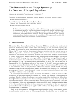 The Renormalization Group Symmetry for Solution of Integral Equations